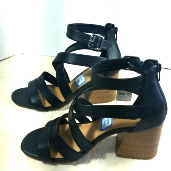 Sandal shoe black strappy Buckle zip 3" Block Heel Y2k Whimsigoth Wide Width - Picture 5 of 6